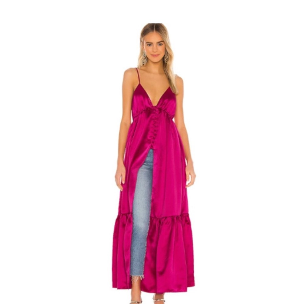 Lovers + Friends NWT Magenta Satin Dawson Maxi Top – Size S